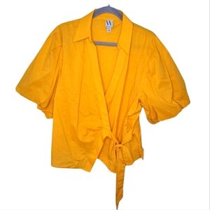 NEW Worthington Mustard Yellow wrap Style Collared Blouse Plus Size XXL